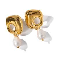 Freshwater Pearl Drop Earring, 304 Stainless Steel, with Freshwater Pearl, 18K gold plated, fashion jewelry & for woman, golden 