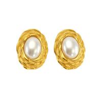 Edelstahl Stud Ohrring, 304 Edelstahl, mit Kunststoff Perlen, 18K vergoldet, Modeschmuck & für Frau, goldfarben, 29x22mm, verkauft von Paar[
