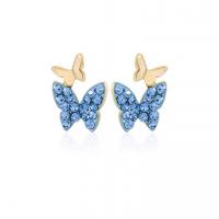 Cubic Zirconia Micro Pave Brass Earring, Copper Alloy, Butterfly, real gold plated, fashion jewelry & micro pave cubic zirconia & for woman, blue [