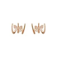 Cubic Zirconia Micro Pave Brass Earring, Copper Alloy, Butterfly, real gold plated, fashion jewelry & micro pave cubic zirconia & for woman [