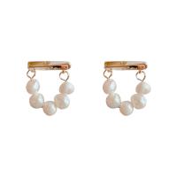 Brass Drop Earring, Copper Alloy, with Plastic Pearl, real gold plated, fashion jewelry & for woman, white 