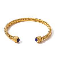 Stainless Steel Cuff Bangle, 304 Stainless Steel, with Lapis Lazuli, plated, fashion jewelry, golden, Inner Approx 58.6mm [