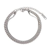 Stainless Steel Chain Bracelets, 304 Stainless Steel, with 5cm extender chain, plated, Double Layer & fashion jewelry, silver color, 4.3mm .5 cm 