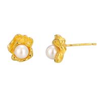 Sterling Silver Stud Earring, 925 Sterling Silver, with Shell Pearl, plated, fashion jewelry & for woman 6mm 