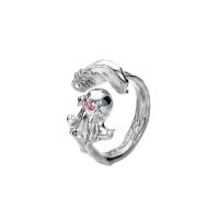 Sterling Silver Finger Ring, 925 Sterling Silver, Ghost, platinum plated, adjustable & for woman & epoxy gel, US Ring .5-7.5 