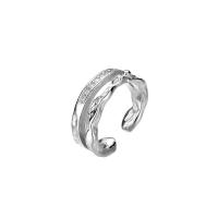 925 Sterling Silver Earring Cuff, platinum plated, Double Layer & for woman & with rhinestone, 11mm [