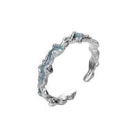 925 Sterling Silver Cuff Finger Ring, platinum plated, adjustable & for woman & epoxy gel, US Ring .5-7.5 