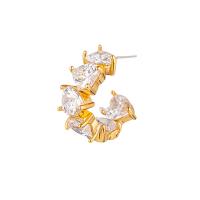 Cubic Zirconia Micro Pave Brass Earring, Heart, gold color plated, micro pave cubic zirconia & for woman [