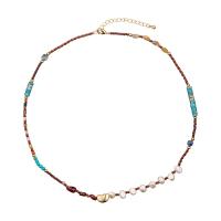 Gemstone Freshwater Pearl Necklace, Natural Stone, with Freshwater Pearl & Brass, with 2inch extender chain, gold color plated, fashion jewelry & for woman Approx 16.3 Inch 