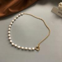 Plastic Pearl Necklace, Zinc Alloy, with Plastic Pearl, gold color plated, fashion jewelry & for woman Approx 40 cm 
