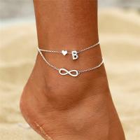 Zinc Alloy Anklet, with 6cm extender chain, Double Layer & fashion jewelry & for woman, silver color Approx 20 cm 