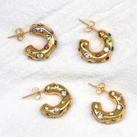 Zinc Alloy Rhinestone Stud Earring, gold color plated, fashion jewelry & for woman & with rhinestone [