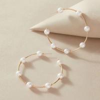 Zinc Alloy Stud Earring, with Plastic Pearl, gold color plated, fashion jewelry & for woman, white [