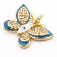 Fashion Evil Eye Pendant, Brass, Butterfly, high quality gold color plated, DIY & micro pave cubic zirconia Approx 3mm [