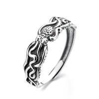 Sterling Silver Finger Ring, 925 Sterling Silver, Octopus, Antique finish, fashion jewelry & for woman, 6mm 