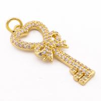 Cubic Zirconia Micro Pave Brass Pendant, Key, high quality gold color plated, DIY & micro pave cubic zirconia Approx 4mm [