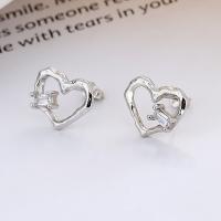 Sterling Silver Cubic Zirconia Earring, 925 Sterling Silver, Heart, plated, fashion jewelry & micro pave cubic zirconia & for woman 14mm 