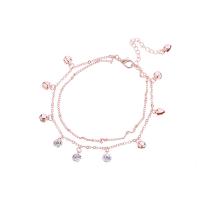 Zinc Alloy Anklet, with 2.36inch extender chain, rose gold color plated, Double Layer & micro pave cubic zirconia & for woman, rose gold color Approx 8.66 Inch [