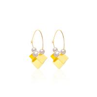 Plastic Pearl Zinc Alloy Earring, with Plastic Pearl, gold color plated, fashion jewelry & for woman, golden, 58mm 
