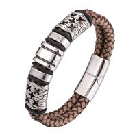 PU Leather Cord Bracelets, with 316L Stainless Steel & for man [