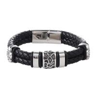 PU Leather Cord Bracelets, with 316L Stainless Steel, polished, Double Layer & for man [