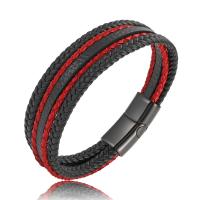 PU Leather Cord Bracelets, with 316L Stainless Steel, Vacuum Ion Plating, multilayer & for man 
