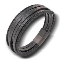 PU Leather Cord Bracelets, with 316L Stainless Steel, Vacuum Ion Plating, multilayer & for man [