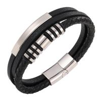 PU Leather Cord Bracelets, with 316L Stainless Steel, Vacuum Ion Plating & for man [