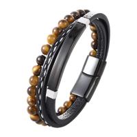 PU Leather Cord Bracelets, with Natural Stone & 316L Stainless Steel, Vacuum Ion Plating, for man .5 cm [