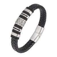 PU Leather Cord Bracelets, with 316L Stainless Steel & for man, black [