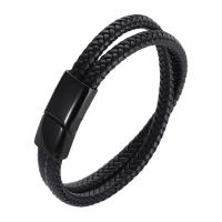 PU Leather Cord Bracelets, with 316L Stainless Steel, Vacuum Ion Plating, Double Layer & for man cm [