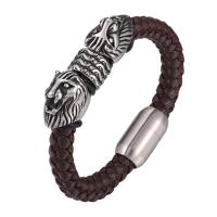 PU Leather Cord Bracelets, with 316L Stainless Steel, Lion & for man [