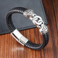 PU Leather Cord Bracelets, with 304 Stainless Steel, vintage & for man, black cm 