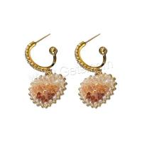 Cubic Zirconia Micro Pave Brass Earring, Copper Alloy, with Plastic Pearl, Heart, real gold plated, fashion jewelry & micro pave cubic zirconia & for woman 