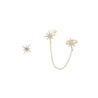asymmetrische Ohrringe, Kupferlegierung, Acht Point Star, vergoldet, Modeschmuck & Micro pave Zirkonia & für Frau, 80x14mm, verkauft von Paar