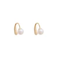 Brass Stud Earring, Copper Alloy, with Plastic Pearl, real gold plated, fashion jewelry & for woman, white [