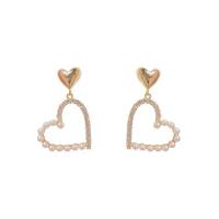 Cubic Zirconia Micro Pave Brass Earring, Copper Alloy, with Plastic Pearl, Heart, real gold plated, fashion jewelry & micro pave cubic zirconia & for woman 