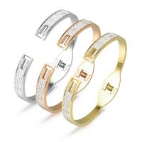 Stainless Steel Cuff Bangle, 316L Stainless Steel, plated, DIY & micro pave cubic zirconia 6mm, Inner Approx 58mm 