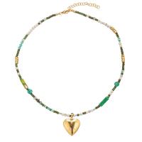 Gemstone Necklaces, Brass, with Natural Stone & Crystal, with 2inch extender chain, Heart, gold color plated, fashion jewelry & for woman Approx 15.7 Inch 