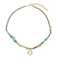 Gemstone Necklaces, Natural Stone, with Brass, with 2inch extender chain, Flower, gold color plated, fashion jewelry & for woman Approx 16.1 Inch 