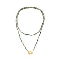 Gemstone Necklaces, Brass, with Natural Stone, real gold plated, Double Layer & fashion jewelry & for woman Approx 32.3 Inch 