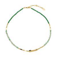 Gemstone Necklaces, Brass, with Green Aventurine, with 2inch extender chain, real gold plated, fashion jewelry & for woman Approx 16.1 Inch 