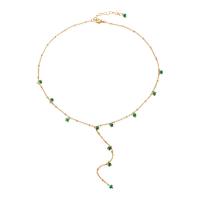 Gemstone Necklaces, Brass, with Green Aventurine, with 2inch extender chain, real gold plated, cross chain & fashion jewelry & for woman Approx 18.1 Inch 