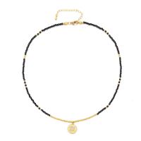 Gemstone Necklaces, 304 Stainless Steel, with Black Spinel, with 2inch extender chain, Evil Eye, real gold plated, fashion jewelry & for woman & with rhinestone Approx 15.7 Inch 