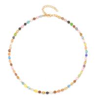 Gemstone Necklaces, 304 Stainless Steel, with Cats Eye, with 2inch extender chain, real gold plated, fashion jewelry & for woman Approx 15.7 Inch 