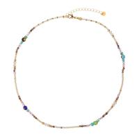 Gemstone Necklaces, Titanium Steel, with Natural Stone, with 2inch extender chain, real gold plated, Bohemian style & for woman Approx 18.9 Inch 