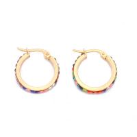 Stainless Steel Leverback Earring, 304 Stainless Steel, 18K gold plated, fashion jewelry & for woman & with rhinestone [