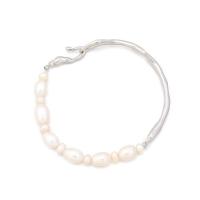 Cultured Freshwater Pearl Brass Bracelet, with Freshwater Pearl, platinum color plated, fashion jewelry & for woman, Inner Approx 65mm [