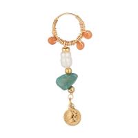 Gemstone Drop Earring, Titanium Steel, with Natural Stone & Plastic Pearl, real gold plated, fashion jewelry & for woman 