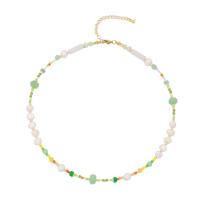 Gemstone Necklaces, Natural Stone, with Freshwater Pearl & 304 Stainless Steel, with 2inch extender chain, real gold plated, fashion jewelry & for woman Approx 15.6 Inch 